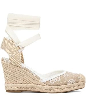 Guess Wedge-Espadrille-Sandalen mit Stickerei - Natur