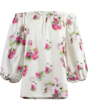 Max Mara Floral-Print Balloon-Sleeve Blouse - White