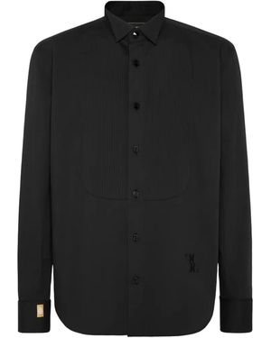 Billionaire Long-Sleeve Plaid-Tuxedo Shirt - Black