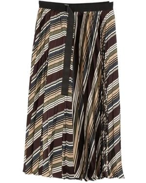 Sacai Striped Pleated Midi Skirt - Brown
