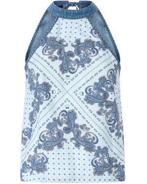 Pinko Denim Top With Scarf Print - Blue