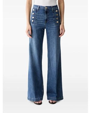 ViCOLO Button-Embellished Wide-Leg Jeans - Blue