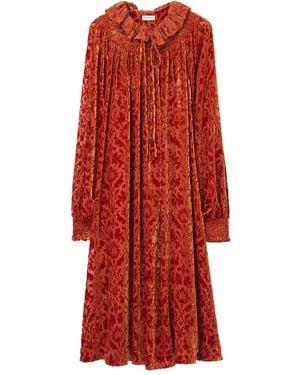 Burberry Long-Sleeve Ruffled Midi Dress - Red
