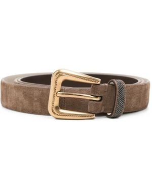 Brunello Cucinelli Monili-Embellished Suede Belt - White