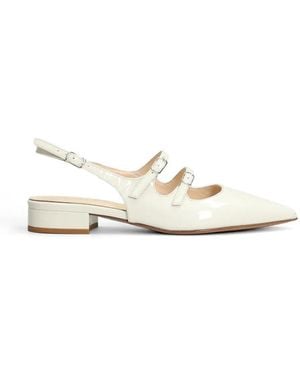 Anna F. Patent-Finish Slingback Flat Court Shoes - White
