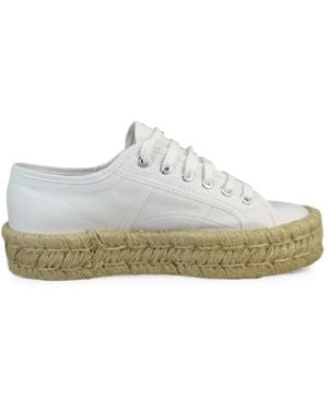 Superga Braided-Sole Lace-Up Trainers - White