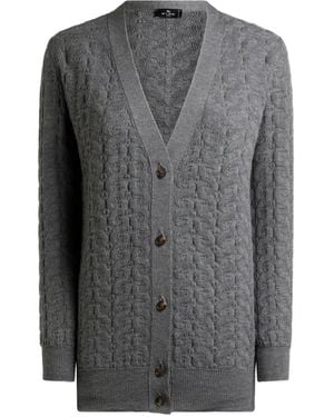 Etro Wool Cardigan With Paisley Detailing - Gray