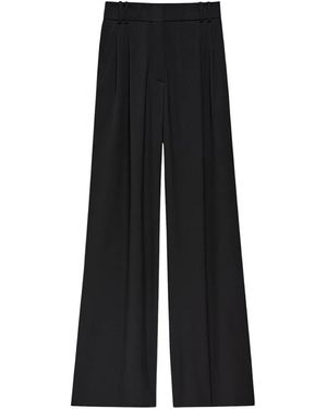Another Tomorrow Twill Pleated Wide-Leg Trousers - Black