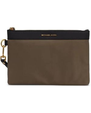 Michael Kors Brooklyn Logo-Lettering Wristlet Clutch Bag - Brown