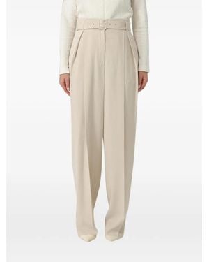 Emporio Armani Belted Pleated Trousers - Natural