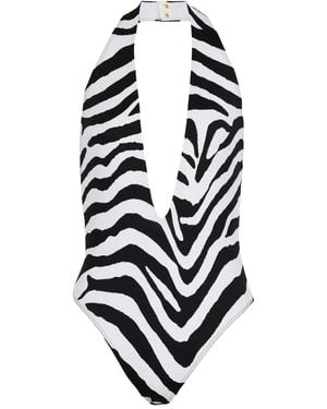 Balmain Zebra-Print Swimsuit - White