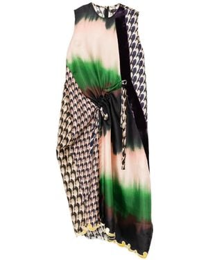 Biyan Mix Twill Silk Print Dress - Green