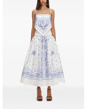 Self-Portrait Paisley-Embroidered Maxi Skirt - White