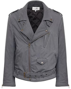 MM6 by Maison Margiela Belted Zip-Up Biker Jacket - Grey