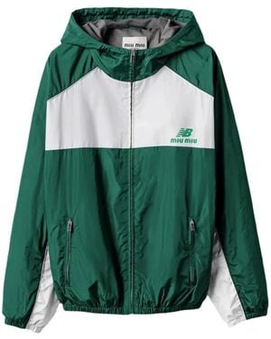 Miu Miu Chaqueta Bómber Con Capucha Y Logo - Verde