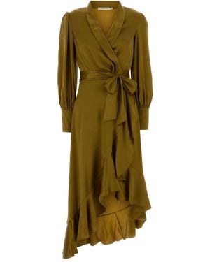 Zimmermann Robe Mi-Longue En Satin À Volants - Vert