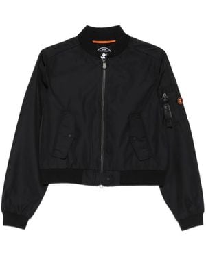 Save The Duck Ribbed-Trim Cropped Bomber Jacket - Black