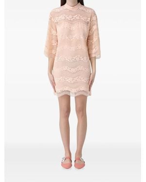 Twinset Vestido Corto Suelto Con Paneles De Encaje - Neutro