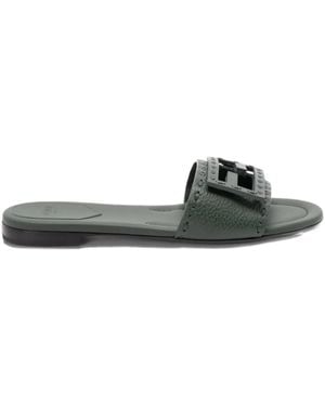Fendi Logo-Embellished Flat Sandals - Green