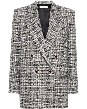 Alessandra Rich Double-Breasted Tweed Blazer - Gray