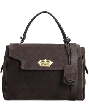 Lancaster Grace Suede Twist-Lock Tote Bag - Black