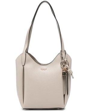 Guess Melody Logo-Plaque Pebbled Shoulder Bag - Natural