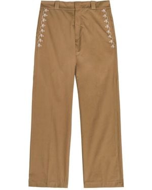 CHERRY LA Charro Floral-Embroidered Trousers - Natural