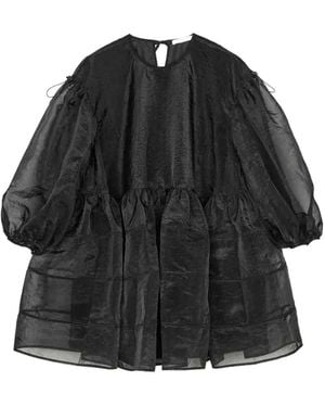 Cecilie Bahnsen Mini Sheer Crinkled-Texture Mini Dress - Black
