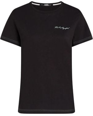 KARL LAGERFELD Signature Logo-Embroidered T-Shirt - Black