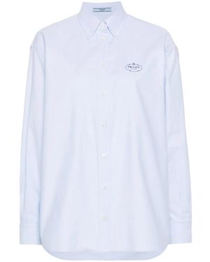 Prada Logo Embroidered Cotton Shirt - Women's - Cotton - White