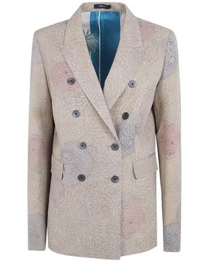 Ibrigu Double-Breasted Floral-Print Blazer - Gray