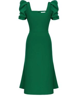 POST MERIDIEM Puff-Sleeve Square-Neck Midi Dress - Green