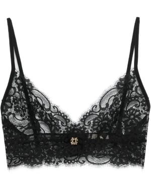 Elie Saab Lace Appliqué Top - Black