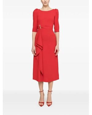 Nissa Pearl-Detail Midi Dress - Red