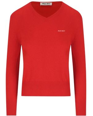 Miu Miu Pullover Mit V-Ausschnitt - Rot
