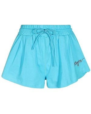 MSGM Elasticated-Waistband Embroidered-Logo Shorts - Blue