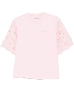MC2 Saint Barth Maisa Broderie-Anglaise-Sleeve T-Shirt - Pink