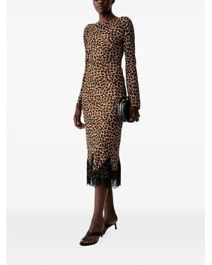 Never Fully Dressed Leopard-Print Lace-Trim Midi Dress - Natural