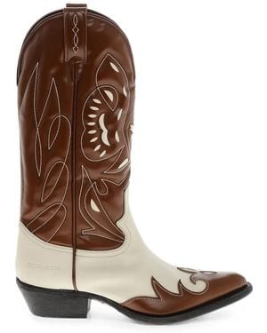DSquared² Topstitched Leather Cowboy Boots - Brown