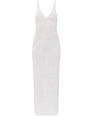 Balmain Crochet-Knit V-Neck Maxi Dress - White