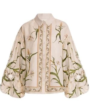 Agua Bendita Agar Azucar Floral-Print Linen Shirt - Natural