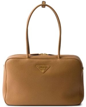 Prada Schultertasche Mit Logo-Schild - Braun