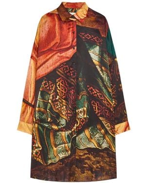 Dries Van Noten Silk Shirt Dress - Orange