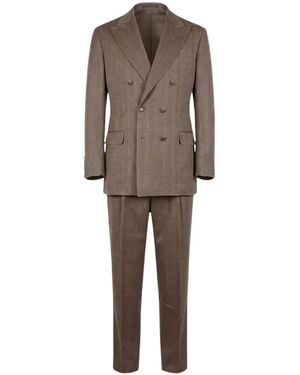 Brunello Cucinelli Double-Breasted Herringbone Suit - Natural