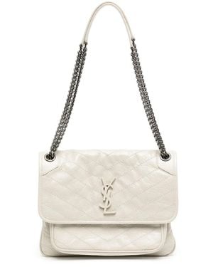 Saint Laurent Large Nikki M crinkled shoulder bag - Blanco
