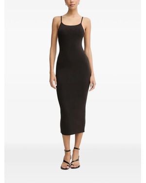 La Mania Nadine Ribbed-Knit Midi Dress - Black