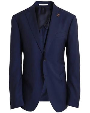 Pal Zileri Logo-Plaque Single-Breasted Blazer - Blue
