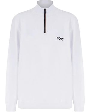 BOSS GREEN HUGO BOSS Zip Striped Jumper - White