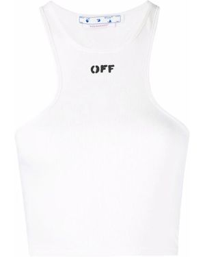Off-White c/o Virgil Abloh Off- Ribbed Rowing Logo Cropped Top - White