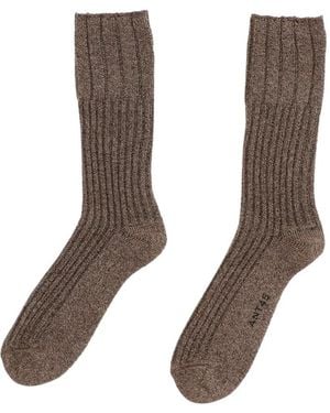 ANT45 Barcellona Ribbed-Knit Metallic-Thread Socks - Braun